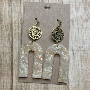 Gold and Cream Dangle Earrings